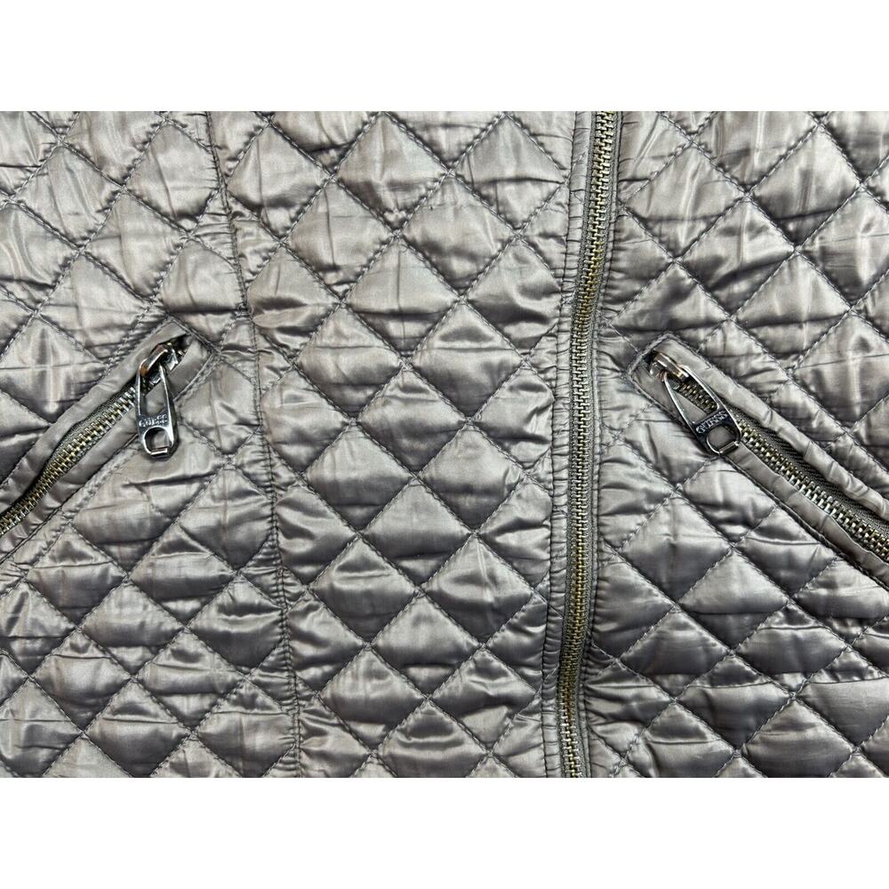 Women's GUESS Gray Puffer Jacket Size S Leopard Print Inside Check Diamond Dsgn - Picture 5 of 12